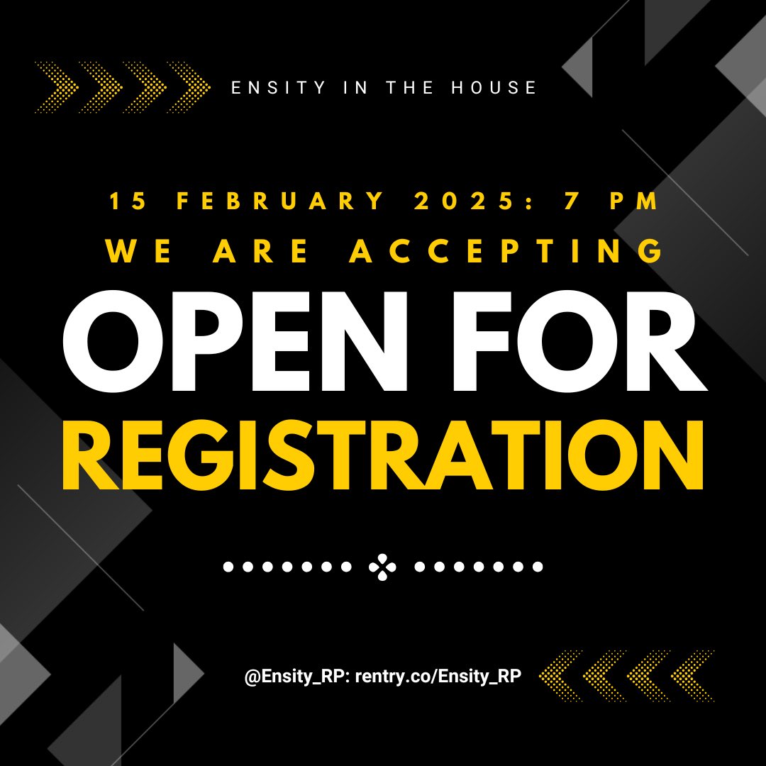 엔시티 IN THE HOUSE (<a href="/Ensity_RP/">❛ 엔시티 ✦ ENSITY: REST</a>): OPEN REGISTRATION: SATURDAY, 15 FEBRUARY 2025 at 7 PM! 

We are accepting new Ensitizens! Please send us the format registration by now. Thank you! Good luck. ✦