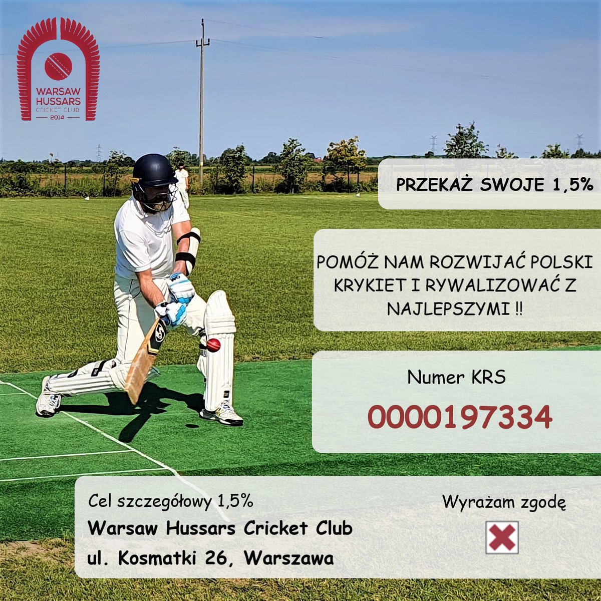 ➡️ Chcielibyśmy po raz kolejny prosić Was o możliwość przekazania 1,5% podatku na rzecz naszego Klubu, podczas tegorocznych rozliczeń podatkowych. Wszystko po to, abyśmy mogli dalej się rozwijać i promować krykiet wśród Polaków😃 🏏🏏
Szczegóły na grafice poniżej ⤵️