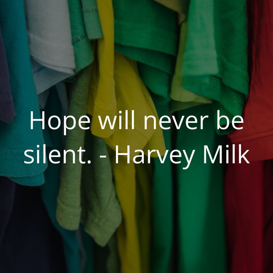 Hope will never be silent. - Harvey Milk

Harvey Milk, one of the first openly gay elected officials in the U.S., knew the power of hope. At Queer America Clothing, we're all about keeping that hope alive and loud! Our clothing line is a vibrant shout of… instagr.am/p/DGF8cAesfI5/