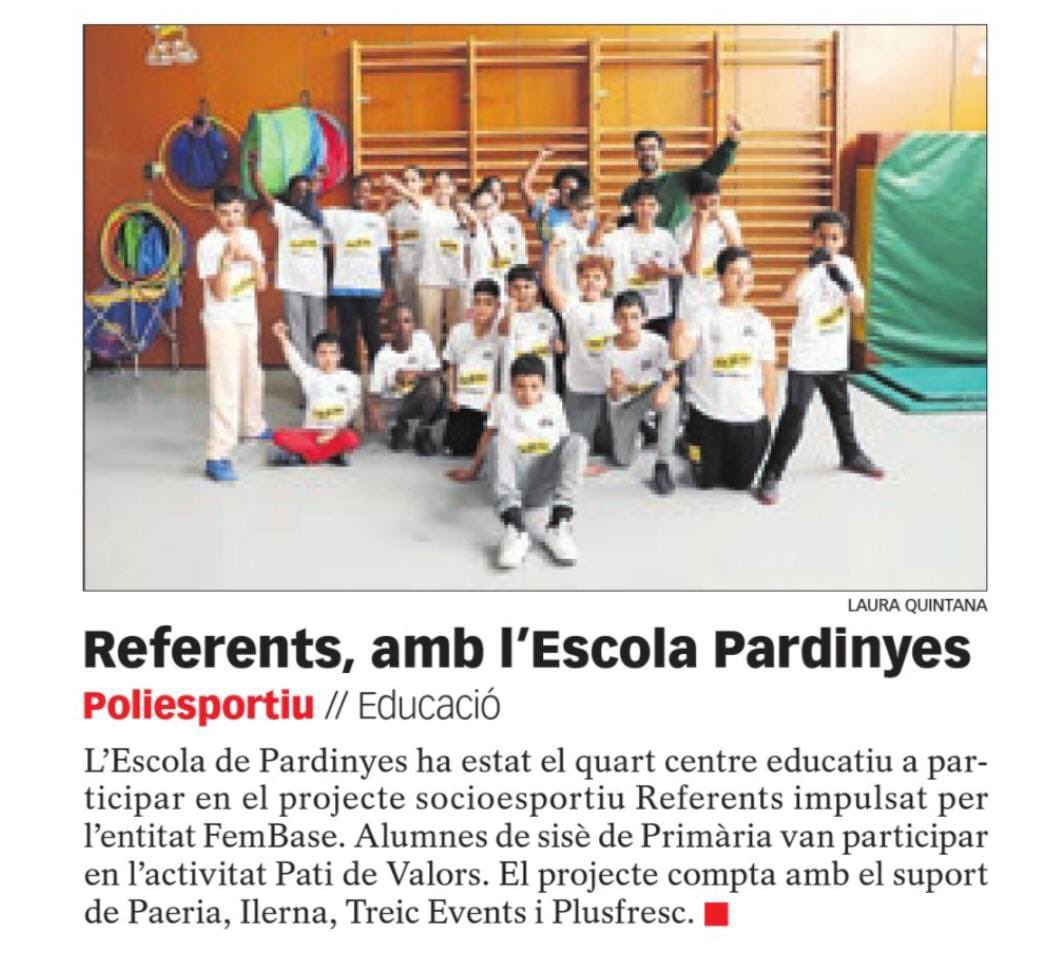 🔗 Notícia d’avui al diari Segre (<a href="/SEGREcom/">SEGRE</a> ) de la participació de l’Escola Pardinyes al projecte Referents (<a href="/fembaselleida/">Fem Base</a>) 💪🏽