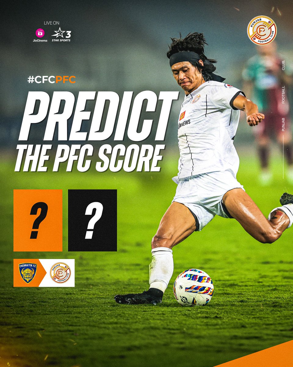 RGPunjabFC's tweet photo. 🚨MATCHDAY CONTEST🚨

Predict the correct #CFCPFC score in the comments section before kickoff.⚽️

Follow us and tag two of your best football BUDDIES🤝 to stand a chance to win.

3️⃣ lucky winners will get an official Punjab FC Jersey!🎉

#PunjabDaJosh #PFCPredictTheScore https://t.co/GG5N2yHrwp