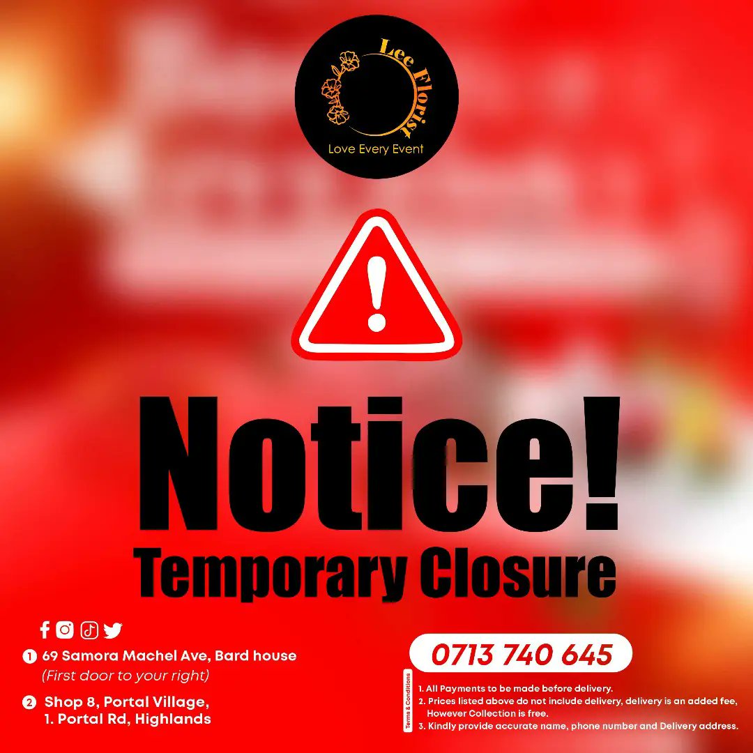 LeeFlorist2's tweet image. Temporary Closure Notice
We're taking a short break to regroup and come back stronger. During this time, our operations will be temporarily closed, and we won't be able to:Take new orders
Or Accommodate walk-in client
However, please be assured that we're working diligently to:-