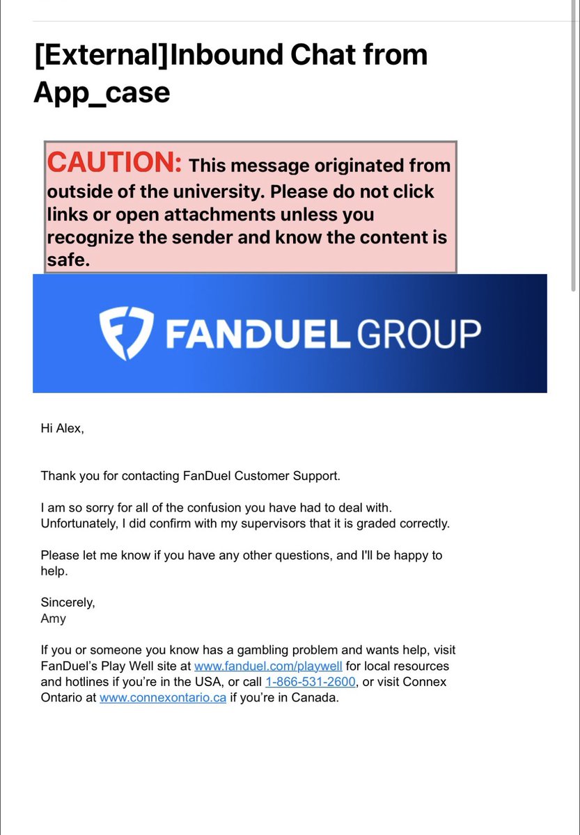 Hey <a href="/FanDuel_Support/">FanDuel Customer Support</a> below are screenshots of us asking about terms of a bet before placing the wager, shows us following up with support after it was graded incorrectly, last is FD denying payment after weeks. <a href="/darrenrovell/">Darren Rovell</a> <a href="/ActionNetworkHQ/">Action Network</a> <a href="/Stuckey2/">Stuckey</a> <a href="/PatMcAfeeShow/">Pat McAfee</a> please help