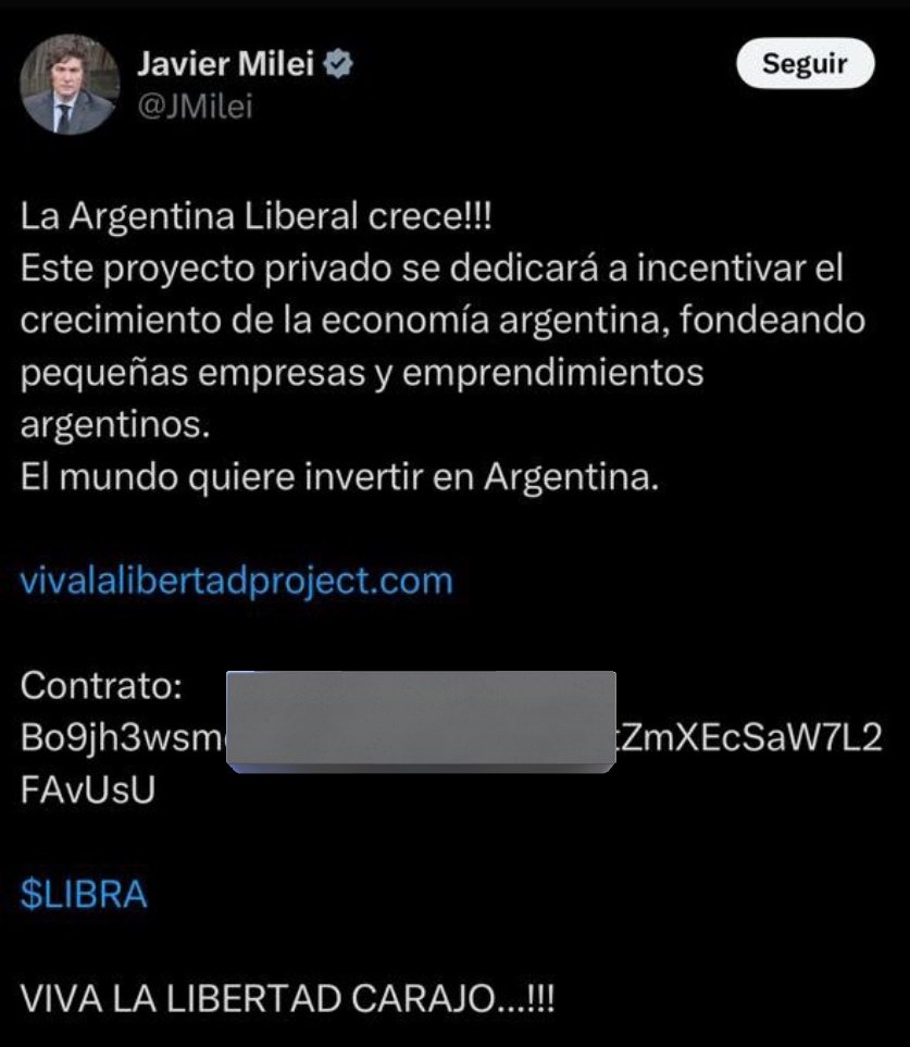 Para resumirlo y en palabras para que lo entiendan todos.

JAVIER MILEI PROMOCIONÓ UN TOKEN QUE ES UNA
E S T A F A.

Algo gravísimo para un PRESIDENTE de un país. 

Tranquilamente esto puede terminar en #JuicioPolitico.