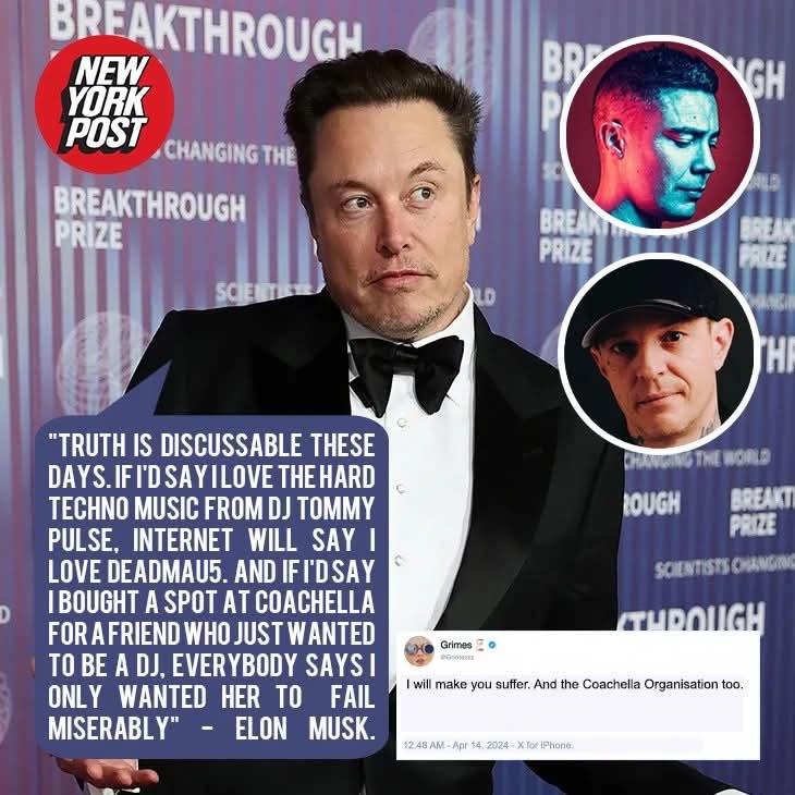 An older but accurate post about Grimes' 'performance' at Coachella. (Posted by 'The End.' on FB) <a href="/deadmau5/">Goat lord</a> #ElonMusk