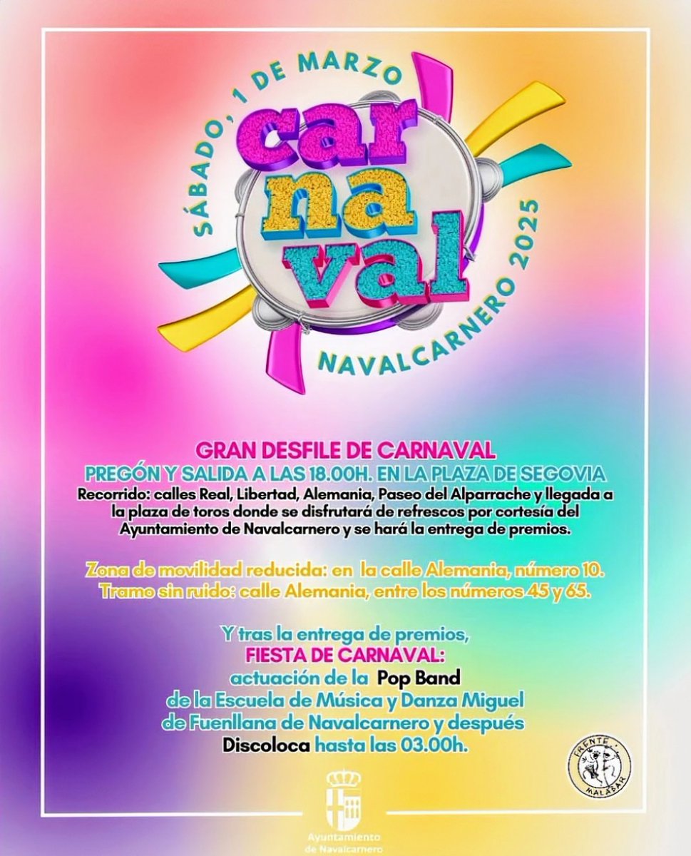 Este 1 de marzo, nuestra batucada llevará toda su energía, percusión y alegría al gran desfile de Carnaval de Navalcarnero. 🎉🔥
¡Os esperamos a las 18:00!
