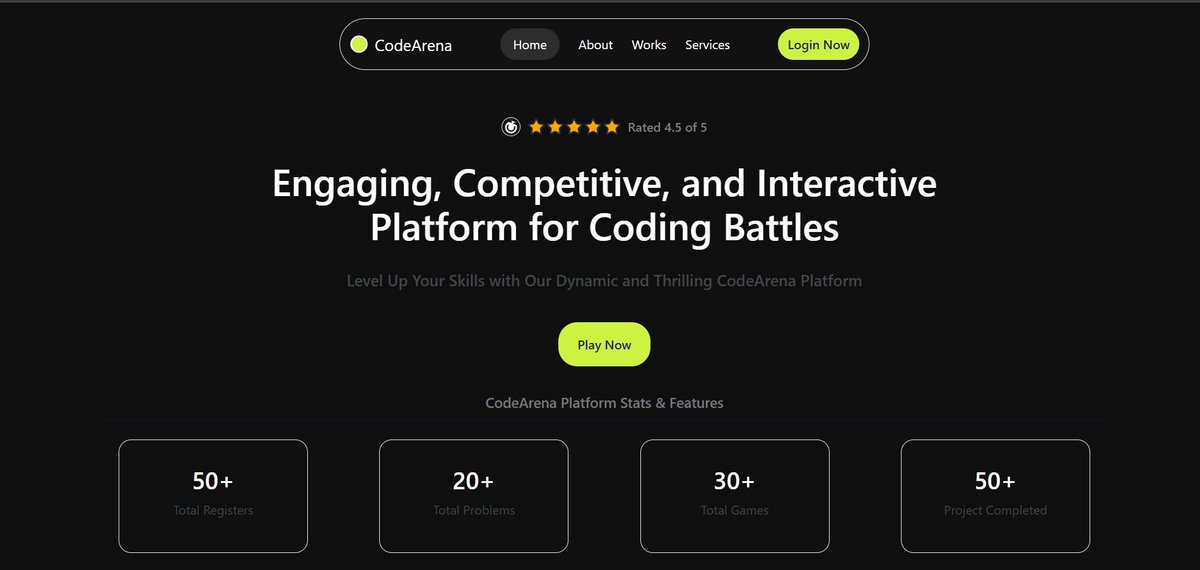 RoHanShikh43138's tweet photo. Designed the Landing Page of CodeArena 😴
#code #React #100xDevs  #webDev #codeArena https://t.co/NNrX7oHBZB