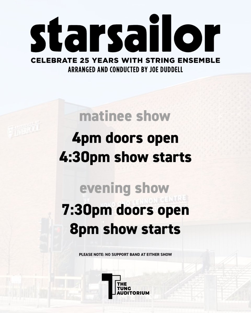 Starsailorband's tweet photo. We’re so excited for today: 2️⃣ sold out shows at the beautiful @TungAuditorium in Liverpool!

#25YearsOfStarsailor https://t.co/wKvhMmIVmq