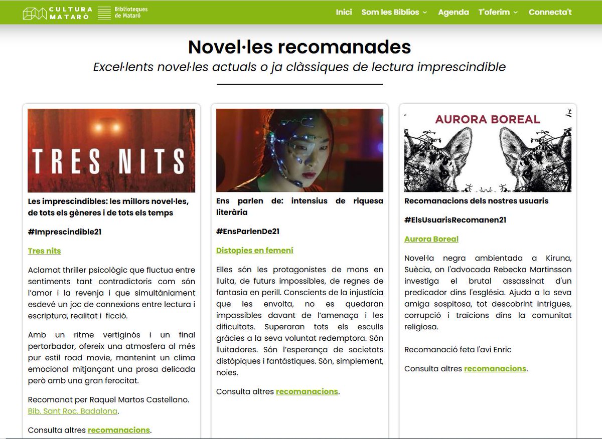 bibliosmataro's tweet image. 🔸📚Cada mes trobaràs a la nostra web recomanacions de lectures molt interessants!
➡️biblioteques.culturamataro.cat/prescripcio-le…
#bibliosmataró #prescripciólectora #Mataró #fomentdelalectura #bibliotequesxbm