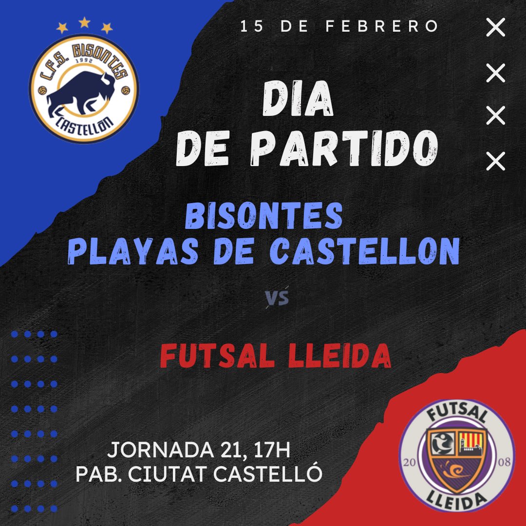 playascastellon's tweet photo. ⚔️ 𝐃Í𝐀 𝐃𝐄 𝐏𝐀𝐑𝐓𝐈𝐃𝐎

🅹🅾🆁🅽🅰🅳🅰 2️⃣1️⃣

🆚 FUTSAL LLEIDA

📅 HOY 
  Sábado 15 de febrero 
⏰ 17:00 horas 
🏟️ Pabellón Ciutat de Castelló https://t.co/RccxT2QEcB