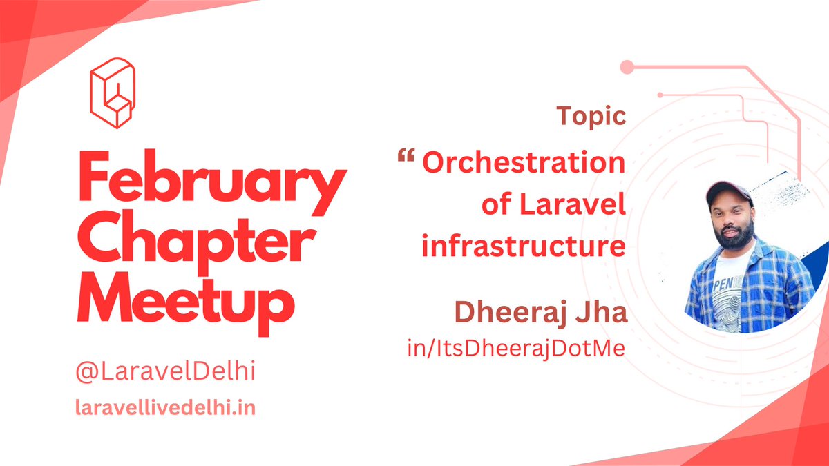 LaravelLive Delhi | Meetups | Networking & more (@laraveldelhi) on Twitter photo We have our first speaker <a href="/ItsDheerajDotMe/">Dheeraj jha ๐ฎ๐ณ</a> ๐
Topic : Orchestration of Laravel Infrastructure
Date : 22 Feb 2025
Location : Appfoster, Noida
<a href="/LaraconIN/">LaraconIN</a>
<a href="/appfoster/">Appfoster Innovations Pvt Ltd</a>
<a href="/Webshot_in/">Webshot</a>
<a href="/LaravelBLR/">LaravelLive Bangalore Community</a>
<a href="/laravel_jaipur/">LaravelLive Jaipur ๐ช</a>
<a href="/LaravelSurat/">Laravel Surat Community</a>
<a href="/LaravelAhm/">Laravel Ahmedabad Community</a>
<a href="/LaravelRajkot/">Laravel Rajkot - @LaraconIN</a>
<a href="/LaravelNagpur/">Laravel Nagpur</a> We have our first speaker <a href="/ItsDheerajDotMe/">Dheeraj jha ๐ฎ๐ณ</a> ๐
Topic : Orchestration of Laravel Infrastructure
Date : 22 Feb 2025
Location : Appfoster, Noida
<a href="/LaraconIN/">LaraconIN</a>
<a href="/appfoster/">Appfoster Innovations Pvt Ltd</a>
<a href="/Webshot_in/">Webshot</a>
<a href="/LaravelBLR/">LaravelLive Bangalore Community</a>
<a href="/laravel_jaipur/">LaravelLive Jaipur ๐ช</a>
<a href="/LaravelSurat/">Laravel Surat Community</a>
<a href="/LaravelAhm/">Laravel Ahmedabad Community</a>
<a href="/LaravelRajkot/">Laravel Rajkot - @LaraconIN</a>
<a href="/LaravelNagpur/">Laravel Nagpur</a>