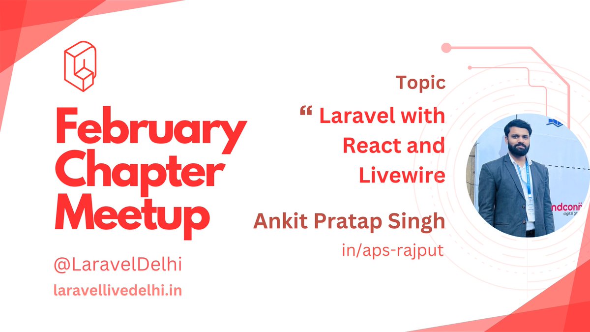 LaravelLive Delhi | Meetups | Networking & more (@laraveldelhi) on Twitter photo We have our second speaker <a href="/coderRajput/">Aps Rajput | Webshot</a> ๐
Topic : Laravel with React and Livewire
Date : 22 Feb 2025
Location : Appfoster, Noida
<a href="/LaraconIN/">LaraconIN</a>
<a href="/appfoster/">Appfoster Innovations Pvt Ltd</a>
<a href="/Webshot_in/">Webshot</a>
<a href="/LaravelBLR/">LaravelLive Bangalore Community</a>
<a href="/laravel_jaipur/">LaravelLive Jaipur ๐ช</a>
<a href="/LaravelSurat/">Laravel Surat Community</a>
<a href="/LaravelAhm/">Laravel Ahmedabad Community</a>
<a href="/LaravelRajkot/">Laravel Rajkot - @LaraconIN</a>
<a href="/LaravelNagpur/">Laravel Nagpur</a> We have our second speaker <a href="/coderRajput/">Aps Rajput | Webshot</a> ๐
Topic : Laravel with React and Livewire
Date : 22 Feb 2025
Location : Appfoster, Noida
<a href="/LaraconIN/">LaraconIN</a>
<a href="/appfoster/">Appfoster Innovations Pvt Ltd</a>
<a href="/Webshot_in/">Webshot</a>
<a href="/LaravelBLR/">LaravelLive Bangalore Community</a>
<a href="/laravel_jaipur/">LaravelLive Jaipur ๐ช</a>
<a href="/LaravelSurat/">Laravel Surat Community</a>
<a href="/LaravelAhm/">Laravel Ahmedabad Community</a>
<a href="/LaravelRajkot/">Laravel Rajkot - @LaraconIN</a>
<a href="/LaravelNagpur/">Laravel Nagpur</a>