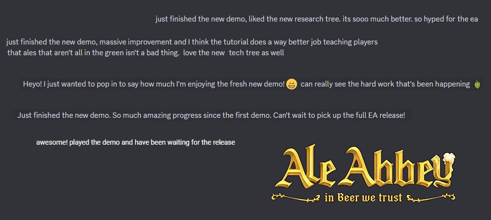Ham_Rav's tweet photo. Our new demo is out, and release is announce for the 18th of February (3 days only, panic!!), but the feedback we are getting is so amazing, that our energy feels endless! 

Fermentines, assemble!! 😍🙏🍺 (And Steam link in the first comment)

#indiedev #gamedev #aleabbey https://t.co/IXjX0nvzOF