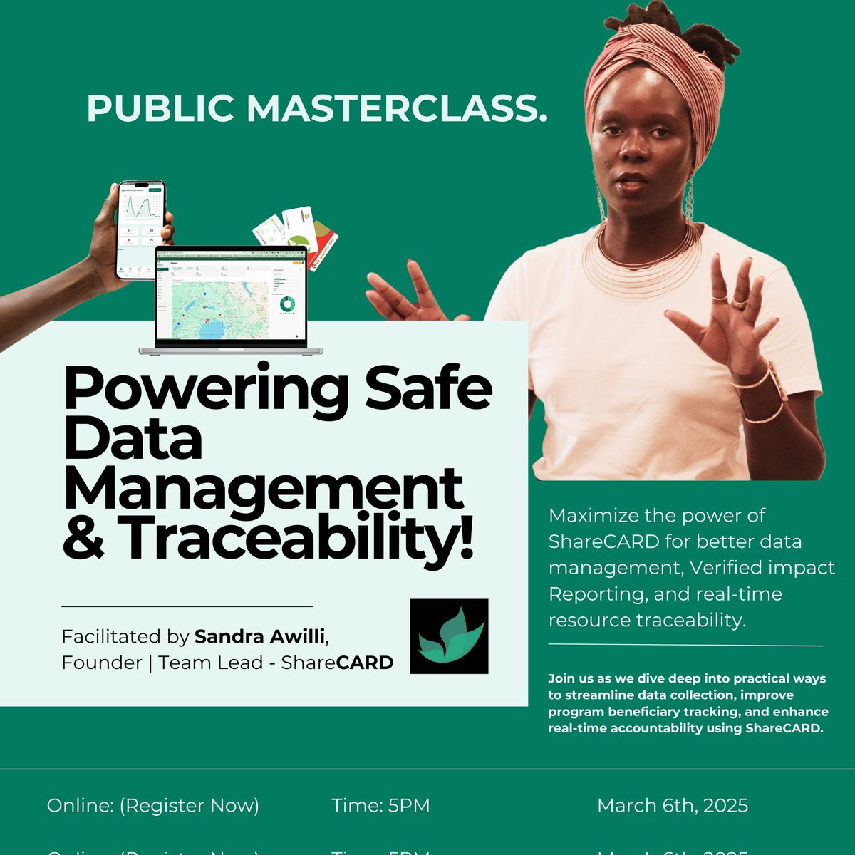 sharecard_app's tweet image. Join us for an exclusive Masterclass on Safe Data Management &amp;amp; Traceability with @SandraAwilli, 
Learn best practices in data collection, impact tracking, and accountability.

Register now! ⬇️ webinar.zoho.com/meeting/regist…

#Masterclass  #ImpactTracking #TechForGood #DataManagement