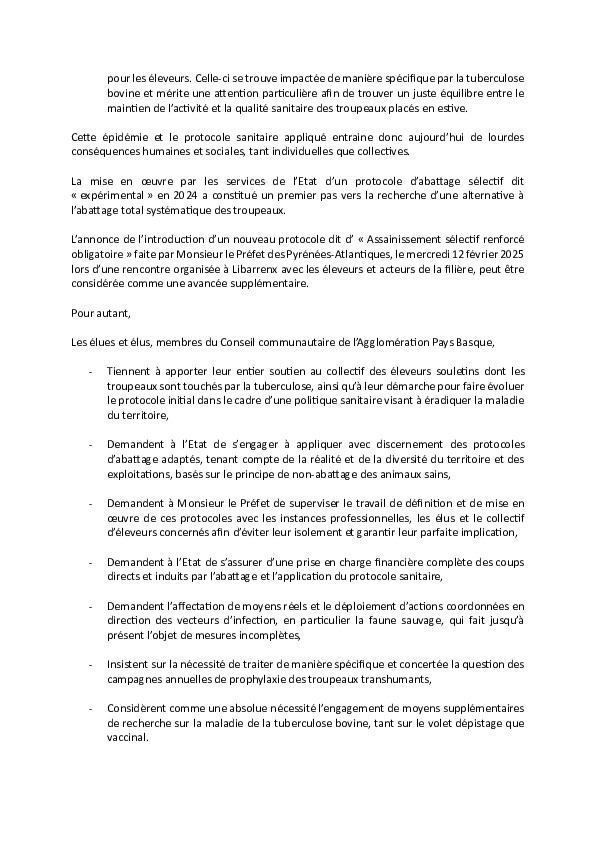 [EUS] Mozioa : behi tuberkulosiaren Protokoloa aldatzeko. Peio Quihillalt eta Dorothé Nabarra hautetsi eta hazleak azpimarratu dute hazleen kezka eta arauen aldatze beharra behi saldoen erahilketak saihesteko. #BilGaiten Texte de la motion en français ci-dessous ⤵️