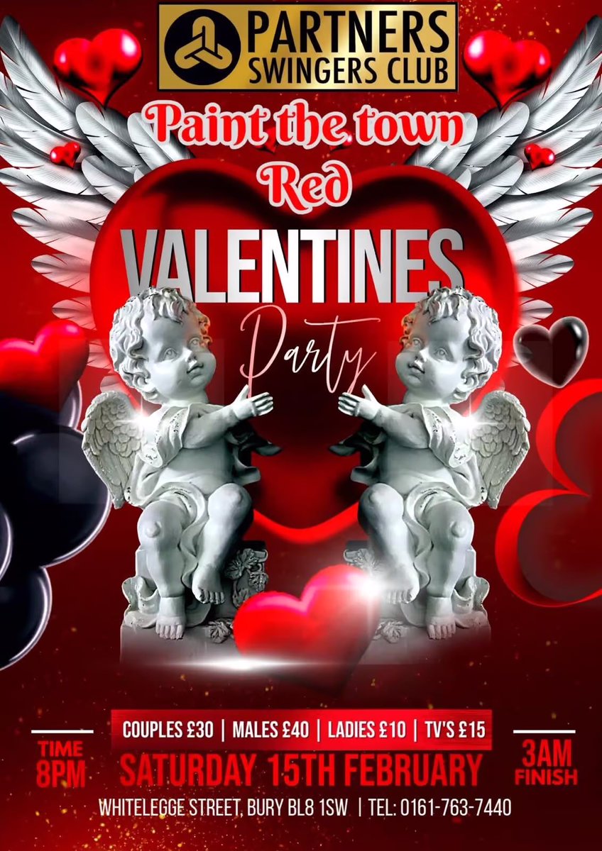 PartnersSwClub's tweet photo. ❤️🔥 TONIGHT: Paint the Town Red at Partners! 🔥❤️

Valentine’s isn’t over yet! Join us for a red-hot night of fun, flirting, and more 😉

🕗 8PM - 3AM
💰 Couples £30 | Males £40 | Ladies £10 | TV’s £15
📍 Whitelegge St, Bury BL8 1SW

Let’s turn up the heat! 🔥💃 https://t.co/l0HzL8jgOL