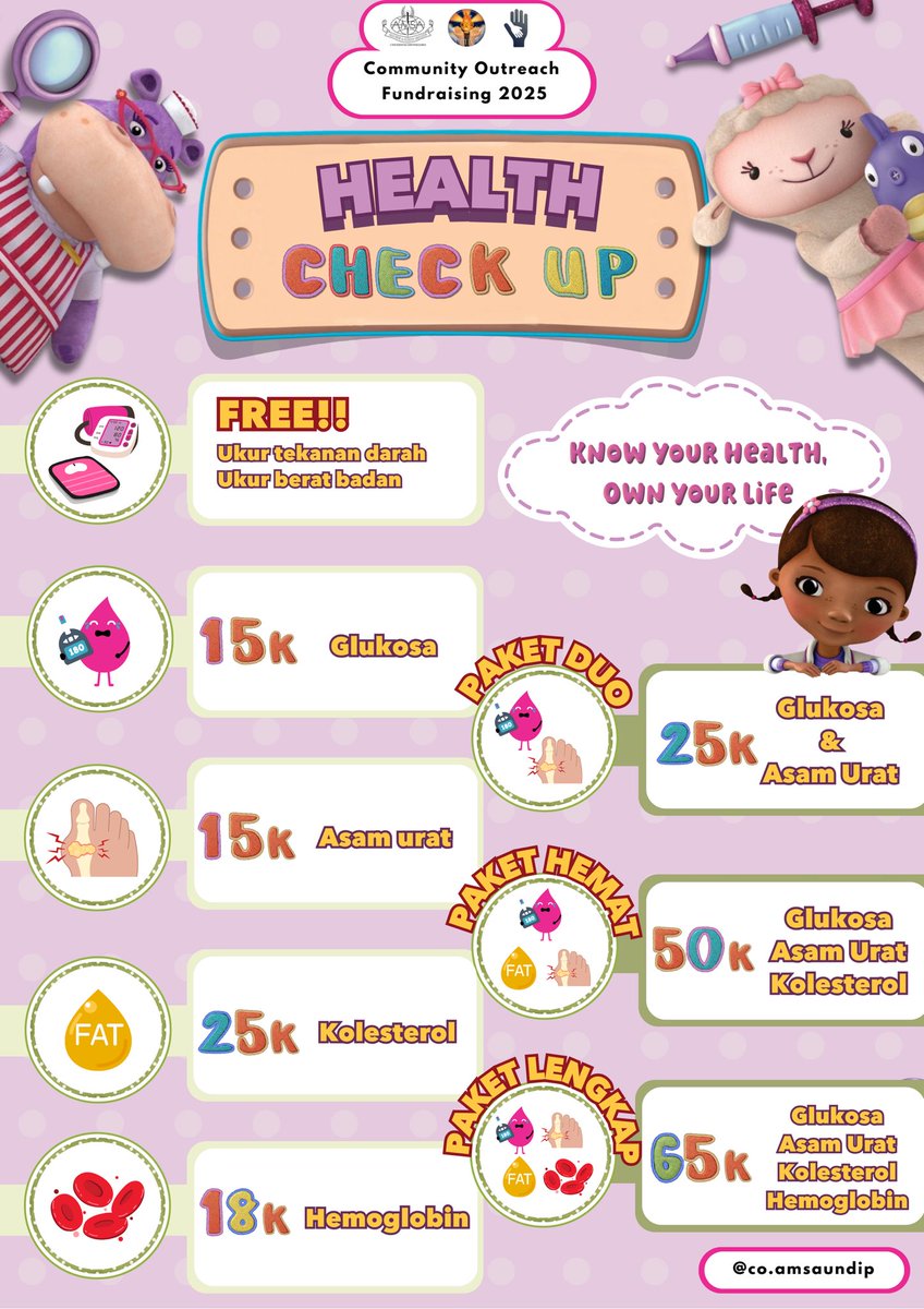 felinotes's tweet image. HALOO GUYSS! yukk mampir buat cek kesehatan di CFD Simpang Lima besok depan bank UOB😆‼️
Pilihannya banyak guyss bisa cek BB, tensimeter gratis, bahkan cek gula darah, kolestrol, asam urat, Hb juga ada loHHH dan murah lagiii seharga cilok😋🫰

-selldips!