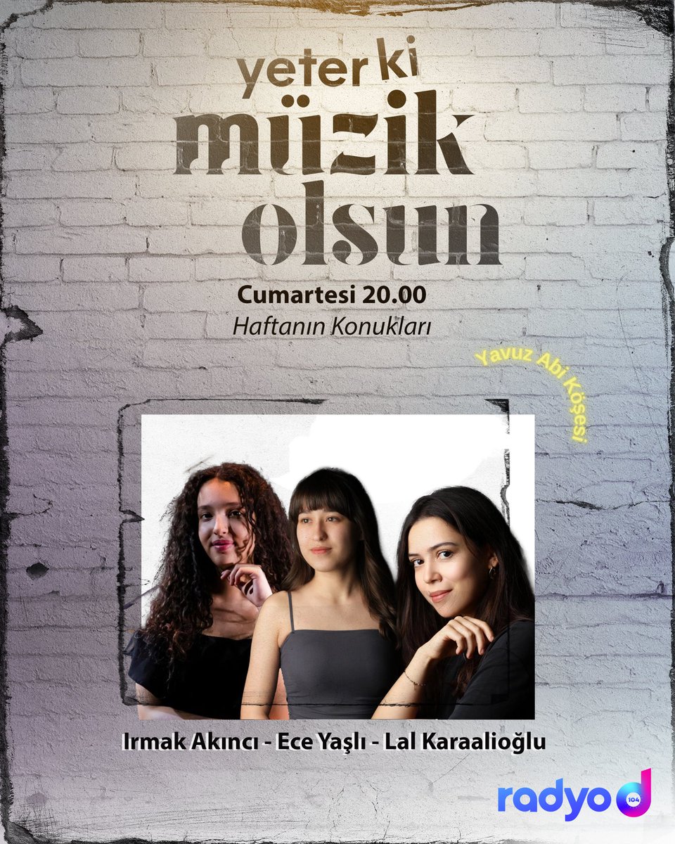 Yeter ki Müzik Olsun programının konukları, Zeki Güner, Irmak Akıncı, Ece Yaşlı ve Lal Karaalioğlu! 🤩

Yavuz Hakan Tok'un sunumuyla Yeter ki Müzik Olsun, saat 20.00'de #RadyoD'de! 💜
