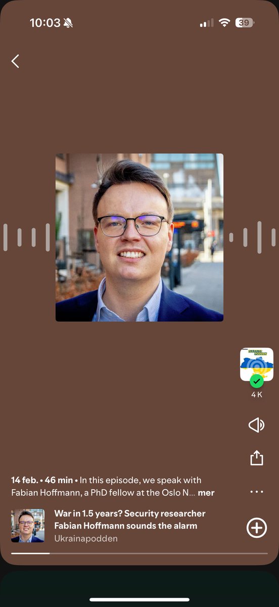 – Europe needs to be ready for war in 18 months! ⚔️ 
In our latest episode <a href="/FRHoffmann1/">Fabian Hoffmann</a> sounds the alarm and warns we're running out of time. He explains why time is of the essence and missiles matters:

open.spotify.com/episode/709QDv…