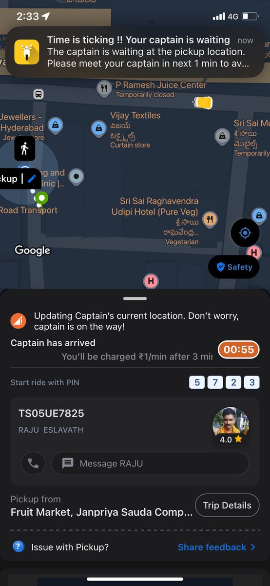 harish_0707's tweet photo. Captain is away but my timer is ticking ; captain doesn’t answer and finally forced me to cancel the auto with additional fair ? Is it fare ? @rapidobikeapp #rapido ? https://t.co/qfyNNClqJM
