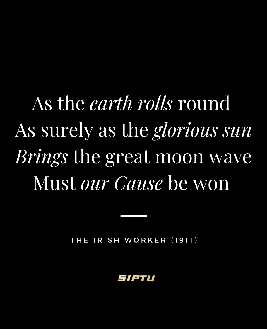 SIPTU's tweet image. As surely as the earth rolls round 🌍
As surely as the glorious sun ☀️
Brings the great moon wave 🌒🌊
Must our Cause be won ✊🏻✊🏼✊🏽✊🏾✊🏿

- The Irish Worker (1911) 

SIPTU.ie/join