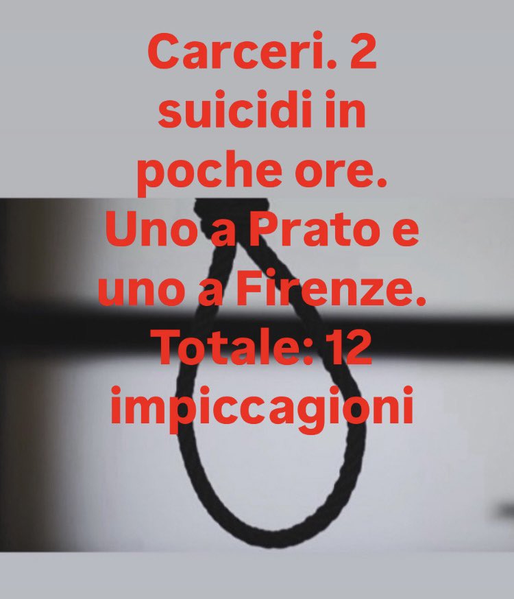 RADIOCARCERE's tweet photo. CARCERI, 2 SUICIDI IN POCHE ORE . La sera del 14 febbraio nel carcere di Prato si è ucciso un ragazzo di circa 20 anni mentre oggi, 15 febbraio, un altra persona detenuta si è uccisa all’alba nel carcere Sollicciano di Firenze. Totale: 12 impiccagioni dall’inizio del 2025. https://t.co/vMQihGgnjF