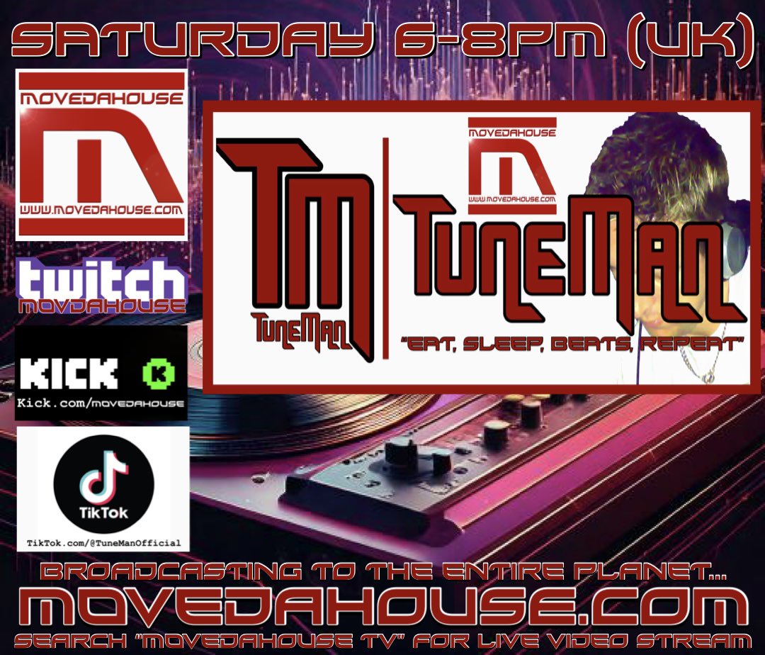 TunemanOfficial's tweet photo. Catch me live from 6pm (UK) on https://t.co/dR50z7udup, https://t.co/iaM9brbEr5, https://t.co/2cmn6Bcj3v &amp; https://t.co/jrsRiaaeMg

#TuneManOfficial
#TikTokLive 
#MoveDaHouseTV #PioneerDJMT1 #Technics1210Mk7 #RadioShow #LiveDJ #Techno #TechHouse #MacBookPro #UndergroundHouse https://t.co/mO7ghQRpMO