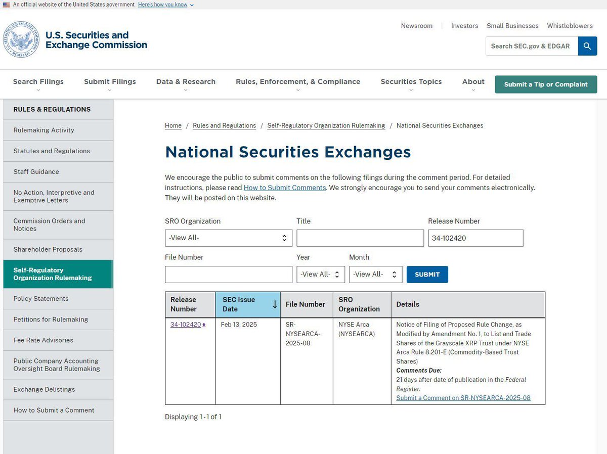 LeviCryptoGuy's tweet photo. 🚨 **BREAKING:** NYSE Arca has officially filed a proposed rule change to list a Grayscale #XRP Trust spot ETF!  

If approved, Grayscale’s XRP Trust would be listed on NYSE Arca, one of the largest exchanges in the U.S. https://t.co/KKHZFgmp9C