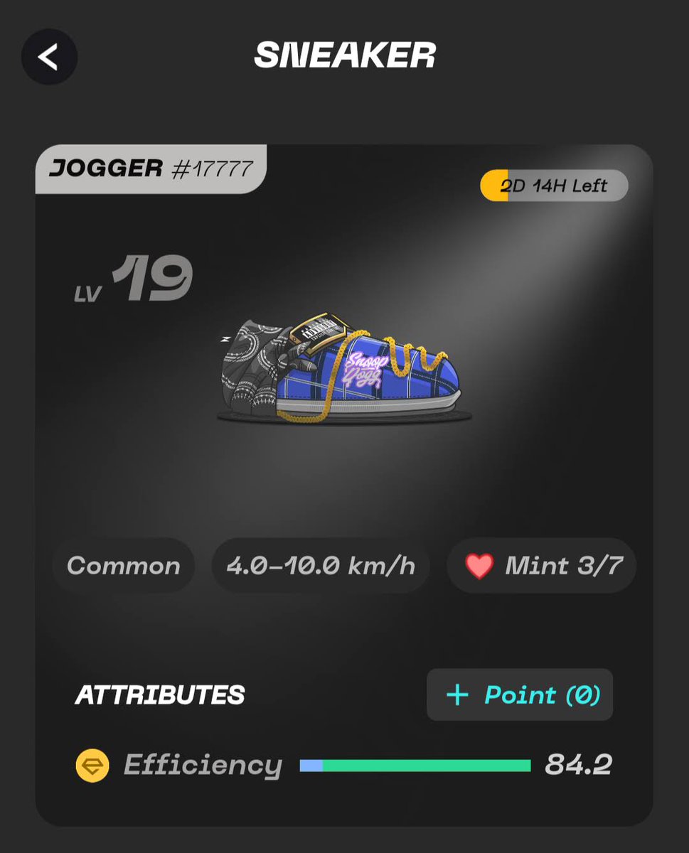 OttySTEPNer1's tweet photo. ■ #STEPNGO ゲスト募集！🚶

👟 Jogger(Genesis Snoop Dogg, Efficiency 84.2)
⚡ 1日4エナ x 2週間 (2/18開始予定)
💰 ゲスト報酬 10% (報酬見込 1日 3.5GGT)
🏃 Joggerの適正速度(4~10km/h)で歩ける方
💊 貸出エナジー数の90%以上を消化できる方
👨‍💼 まだホストになったことがない方
🙋アピールポイント等があれば教えて下さい
　・STEPN OGのムーブ記録
　・いずれホストになりたい
　・報酬でSTEPN OG靴が買いたい、など

✅ いいね & リポスト
✅ フォロー(@OttySTEPNer1)

2週間しっかり歩いてくれればゲスト継続も考えています。
