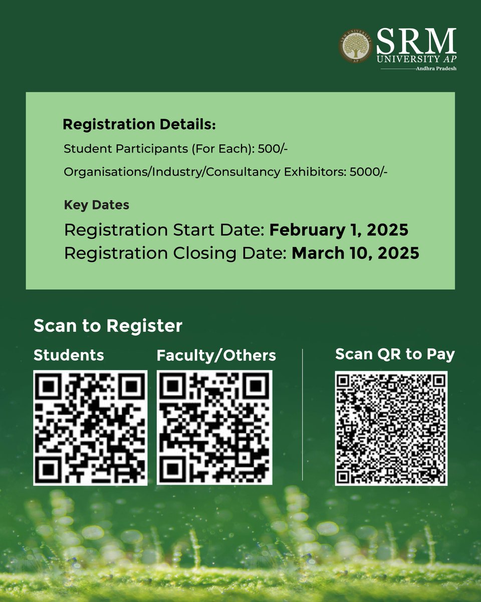 SRM University-AP invites undergraduate students, faculty, and sustainability leaders to the Environmental Sustainability Exhibition (ESE-2025) on March 28, 2025. This dynamic platform encourages groundbreaking research and innovative solutions in pollution control, waste