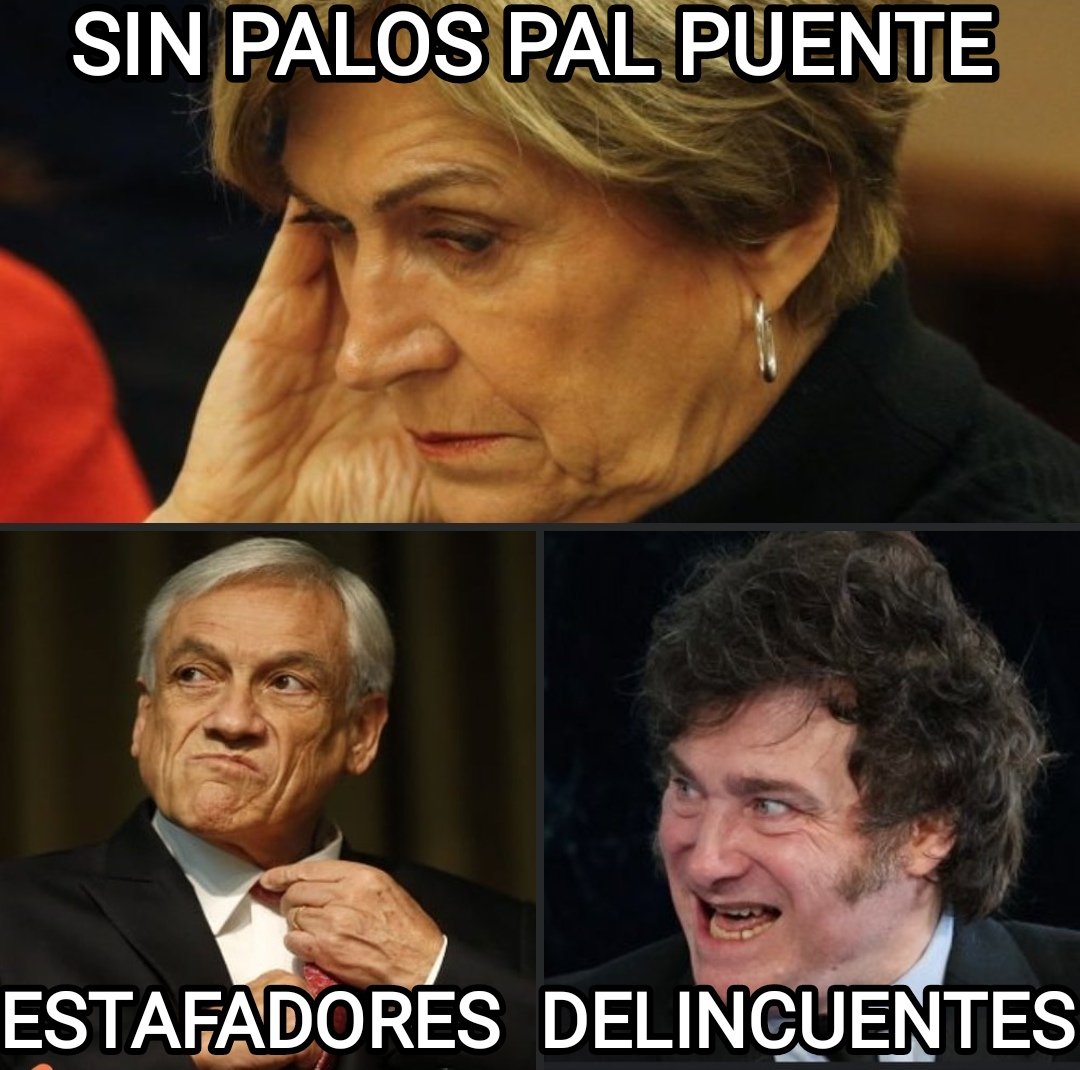 hugoguionista's tweet photo. Hace días dije que @evelynmatthei es tonta y me quedé corto. La tipa es peligrosa y se rodea de estafadores y delincuentes como Piñera y ahora Milei, quien protagoniza un escándalo a nivel mundial. Matthei dijo q Milei era el camino a seguir. Claro, el camino de los delincuentes. https://t.co/gEEoUAcBF0