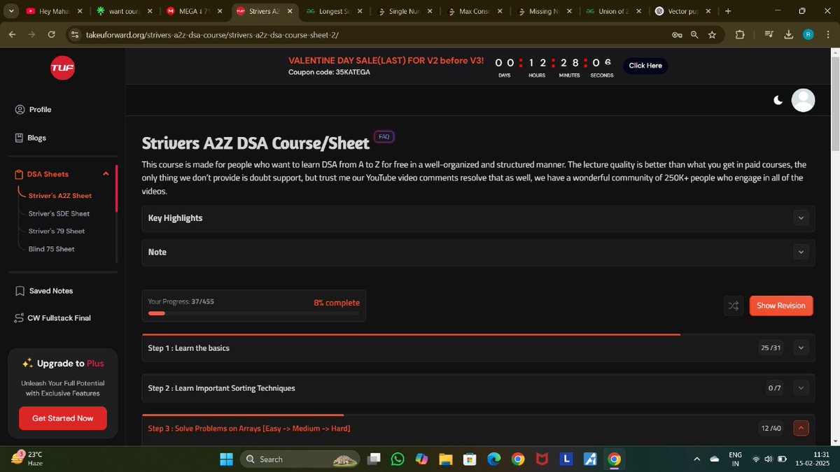 Roshan7065's tweet image. #Day 9/75
✅Solved four questions from striver a2z dsa sheet
✅ Solved union of array on (gfg)
✅Solved missing number (Leetcode)
✅ Greatest consecutive '1' present in a binary array
✅ Single number (Leetcode)
#codechallenge
