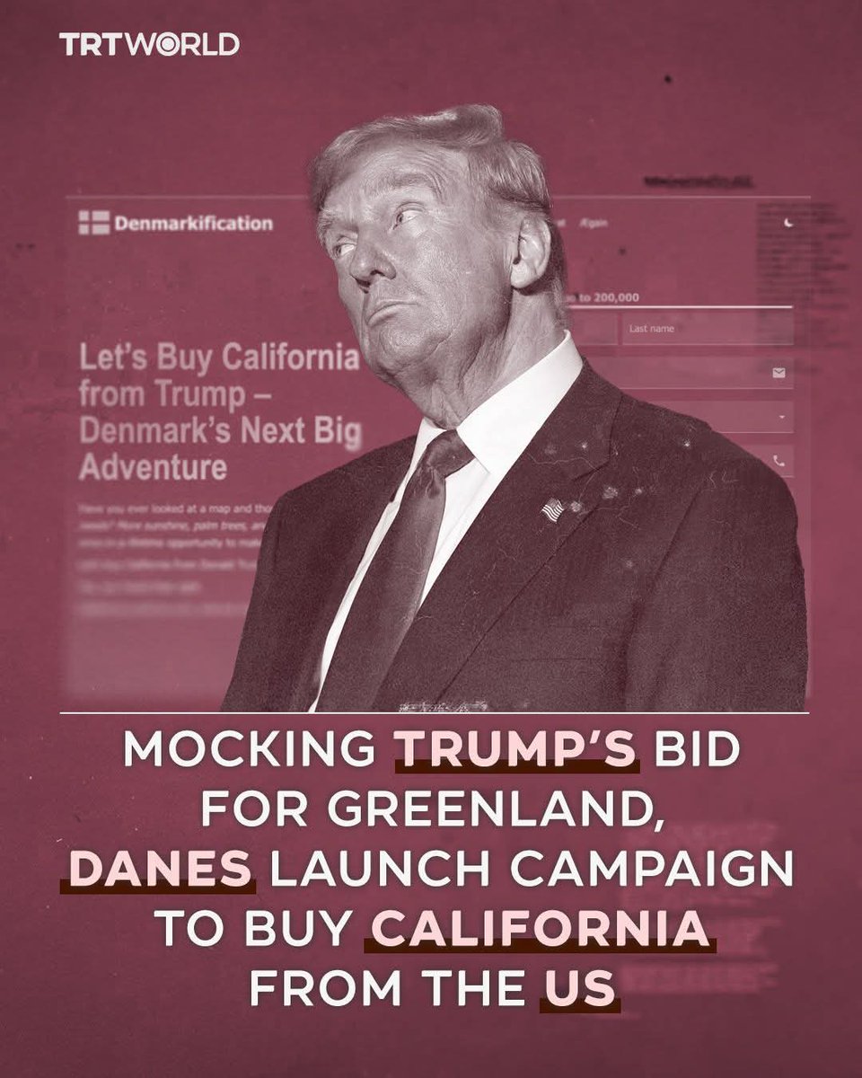 Les danois lancent une campagne pour racheter la #Californie à #trump en réponse à son annonce de vouloir s'approprier le #Groenland