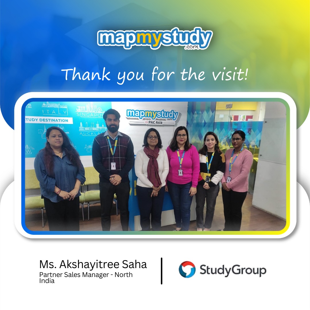 MapMyStudy's tweet image. We sincerely appreciate Ms. Akshayitree Saha (Partner Sales Manager - North India) at Study Group for visiting MapMyStudy Vasant Kunj Office. Thank you for your time and valuable insights!
Talk to our expert counsellors 88004-07108 / 88105-56074
#MapMyStudy #Studyabroad