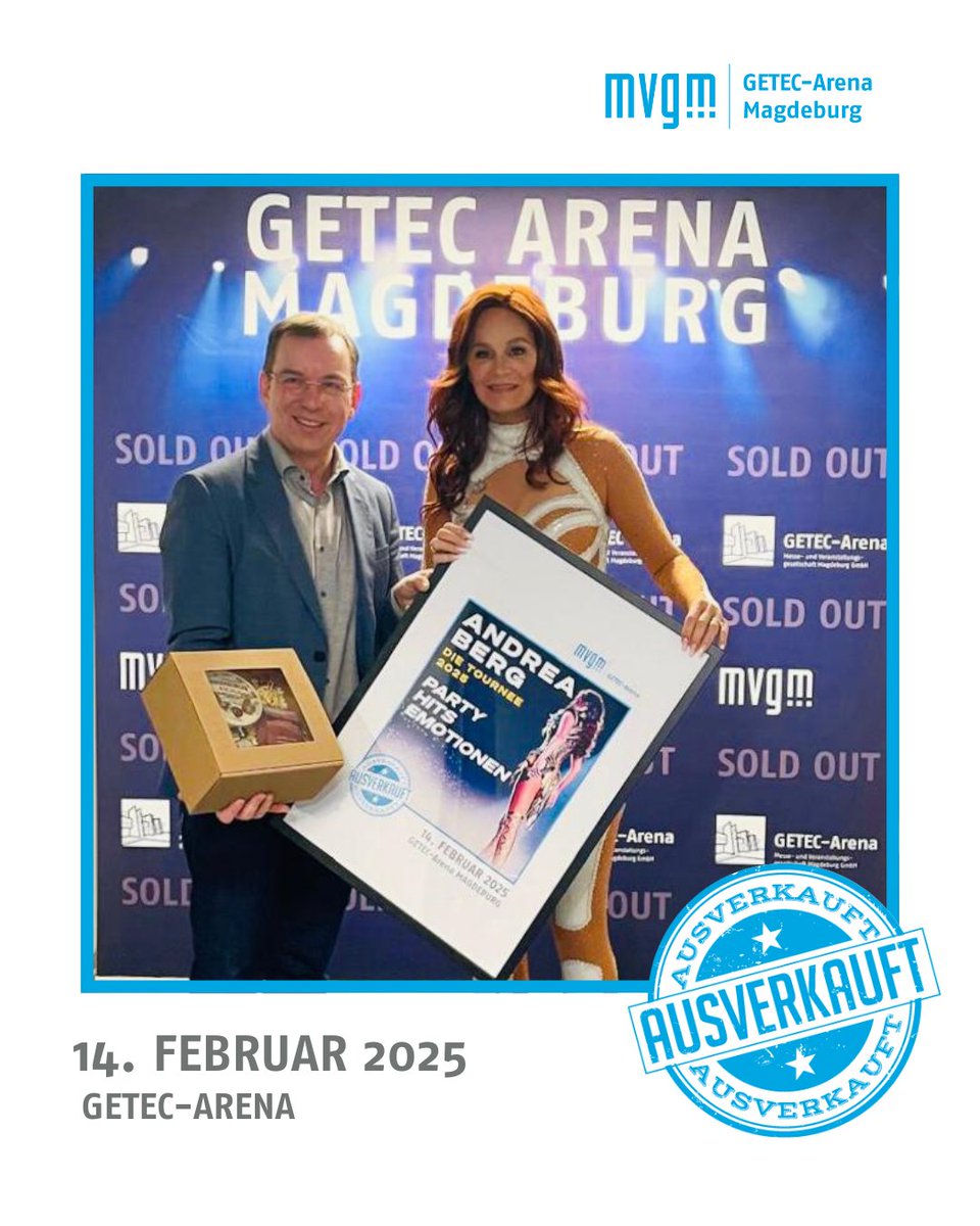 Ja, ich will! 🎶 Ein ausverkauftes Haus, pure Emotionen und ein unvergesslicher Abend in der GETEC-Arena! 🏆👏 Wir durften Andrea Berg den Sold Out Award überreichen – verdienter kann ein Preis nicht sein! ❤️

#AndreaBerg #SoldOutAward #GETECArena #MVGM