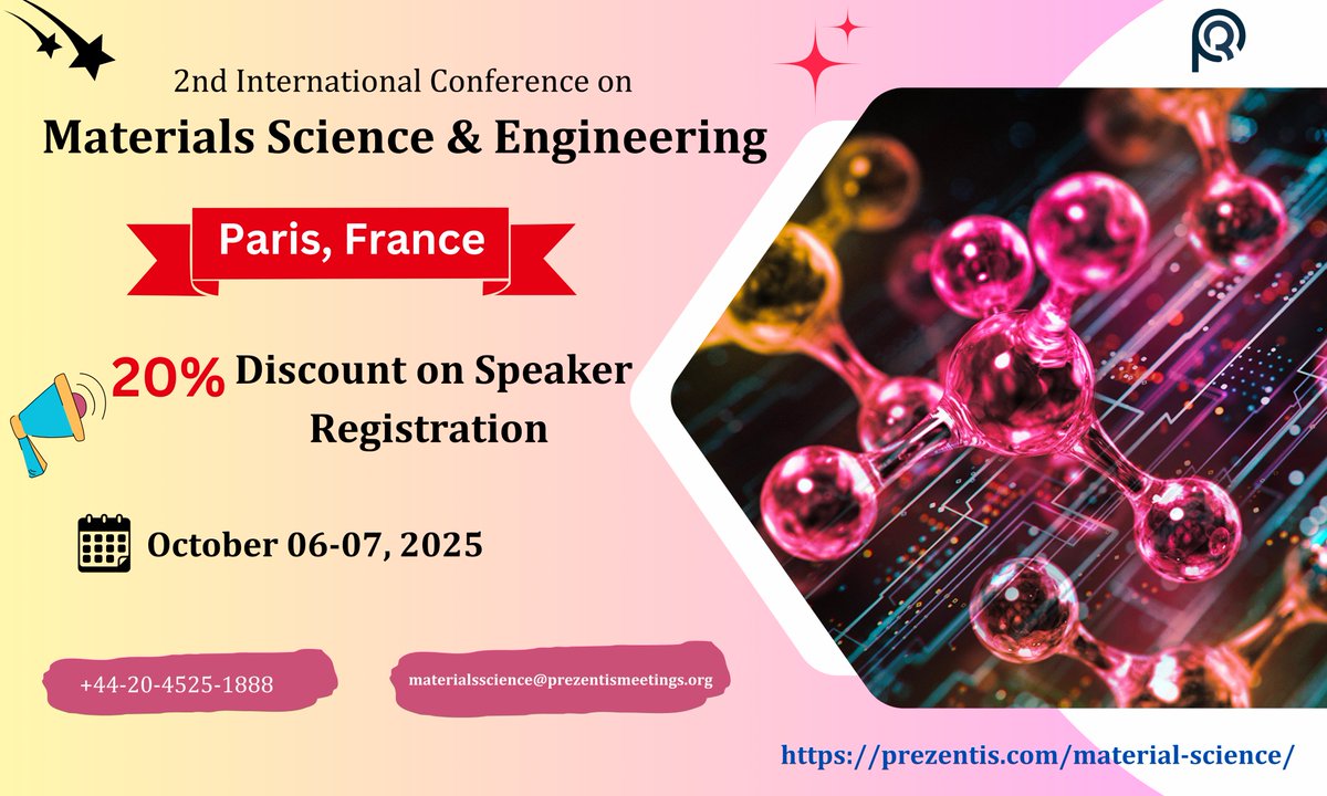 EllisCathy2414's tweet photo. Redefining the Limits of Materials Science
Explore new frontiers in materials, energy, and engineering with experts shaping the next generation of technologies.
Date: October 06-07, 2025
Where: Paris, France
🔗 Get More Info: https://t.co/lkgQxWk3aJ
#MaterialsTech #Polymer #Paris https://t.co/sDQrG8CMS7