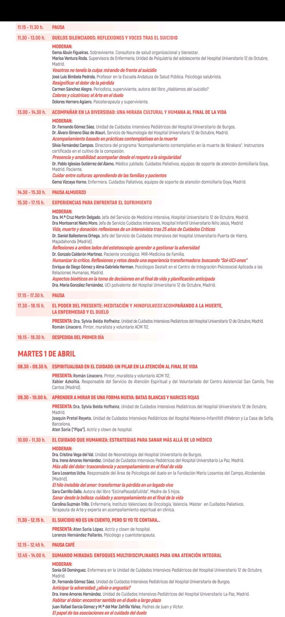 Con mucha alegría os anuncio una nueva edición (y es ya la 6ª) de l JORNADA DE ACOMPAÑAMIENTO AL PACIENTE QUE NO SE CURA Y A LA MUERTE. Este año los días 31 de marzo y 1 de abril en el Hospital 12 de Octubre. Inscripciones aqui: mcmpediatria.org/actividades/jo…