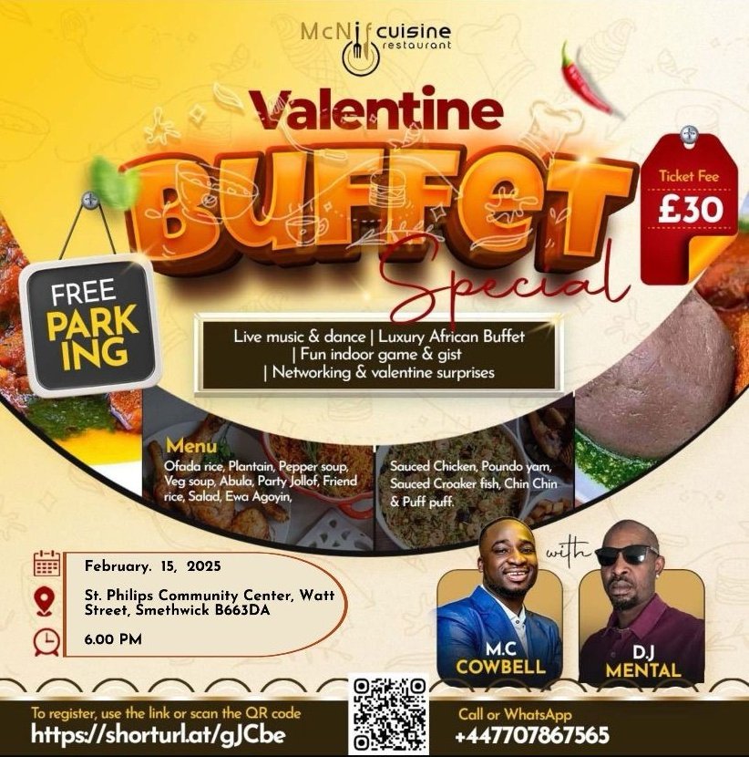 Giving out 2 tickets to this Vakentine Buffet happening in Birmingham today.

Just post a picture or video at our Last Event to win..
Make sure you tag us..
#BFL2025
