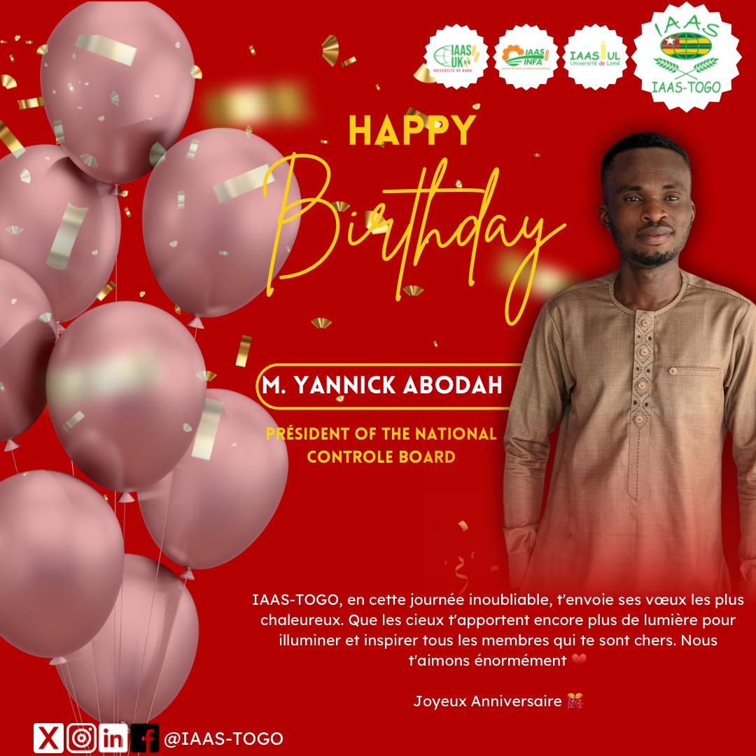 IAAS_TOGO's tweet photo. ✨🎉 Célébrons un leader inspirant ! 🎉✨  

L'anniversaire de M. @YannickAbodah , Président du National Control Board d'IAAS-TOGO, a été une belle occasion de souligner son engagement et son leadership exceptionnels.  

#IAASTOGO #Leadership #Inspiration #Engagement https://t.co/qkuwmFEz62