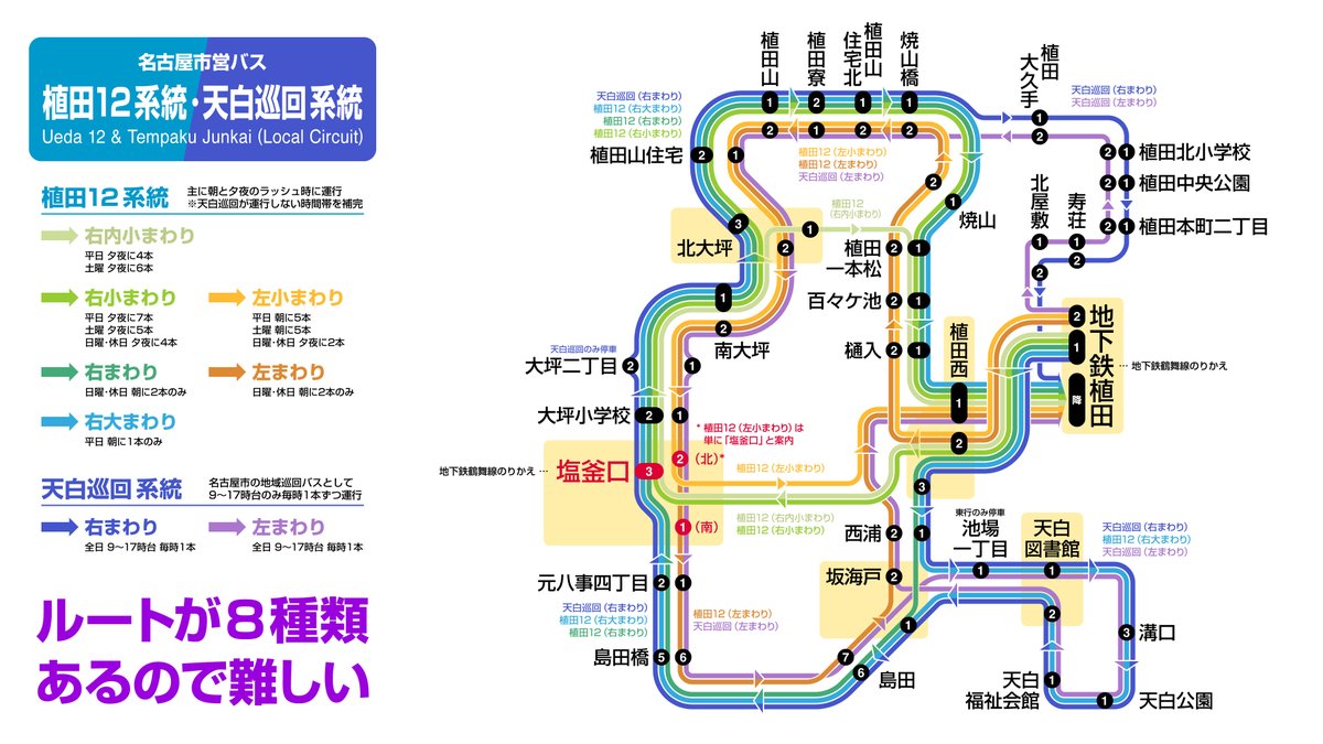 個人的に難易度が高いと思う名古屋の市バス路線を4つ図解しました