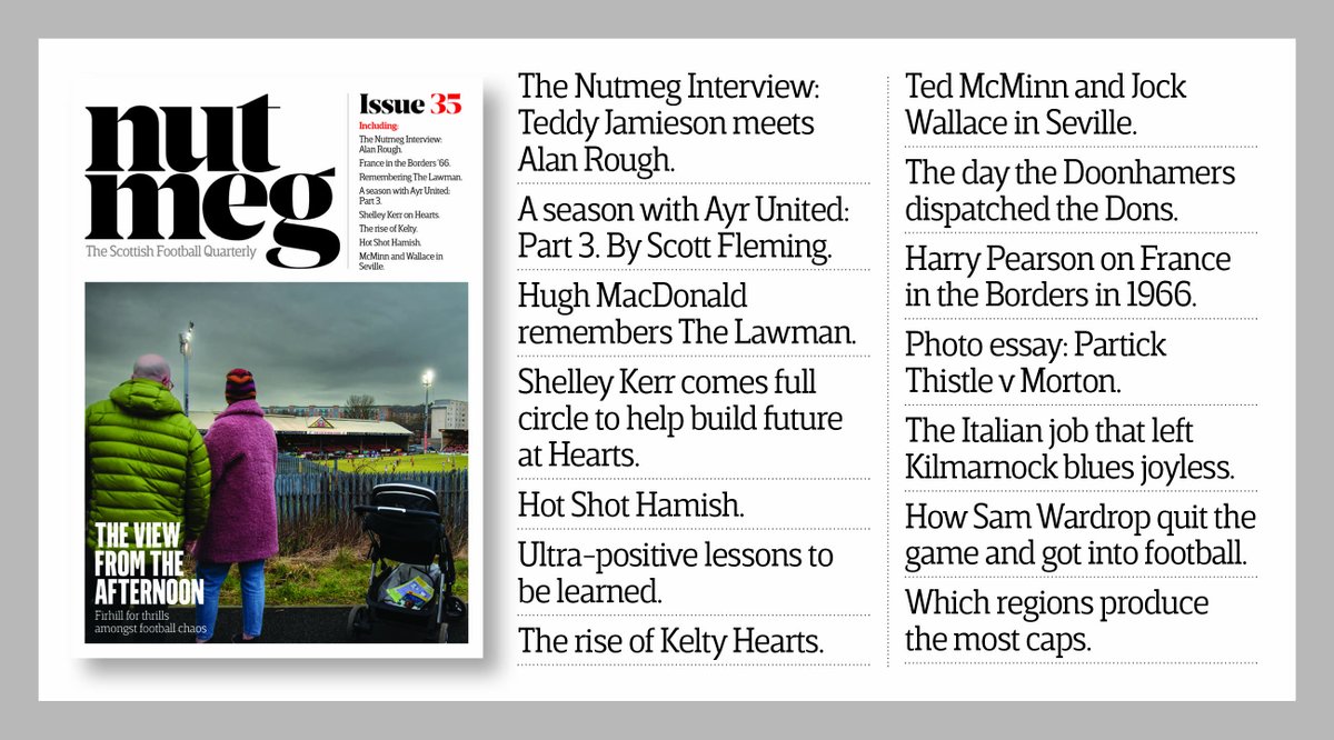 NutmegMagazine (@nutmegmagazine) on Twitter photo 📢 NUTMEG ANNOUNCEMENT
Issue 35 is now at the printers.
It should reach subscribers around 7 March.
Pre-order: bit.ly/3CBPHPf
Full contents: bit.ly/3EuIBwg
Includes:
The Nutmeg Interview: <a href="/TeddyJamieson/">Teddy Jamieson</a> meets Alan Rough.
A season with <a href="/AyrUnitedFC/">Ayr United</a>: Part 3. By 📢 NUTMEG ANNOUNCEMENT
Issue 35 is now at the printers.
It should reach subscribers around 7 March.
Pre-order: bit.ly/3CBPHPf
Full contents: bit.ly/3EuIBwg
Includes:
The Nutmeg Interview: <a href="/TeddyJamieson/">Teddy Jamieson</a> meets Alan Rough.
A season with <a href="/AyrUnitedFC/">Ayr United</a>: Part 3. By