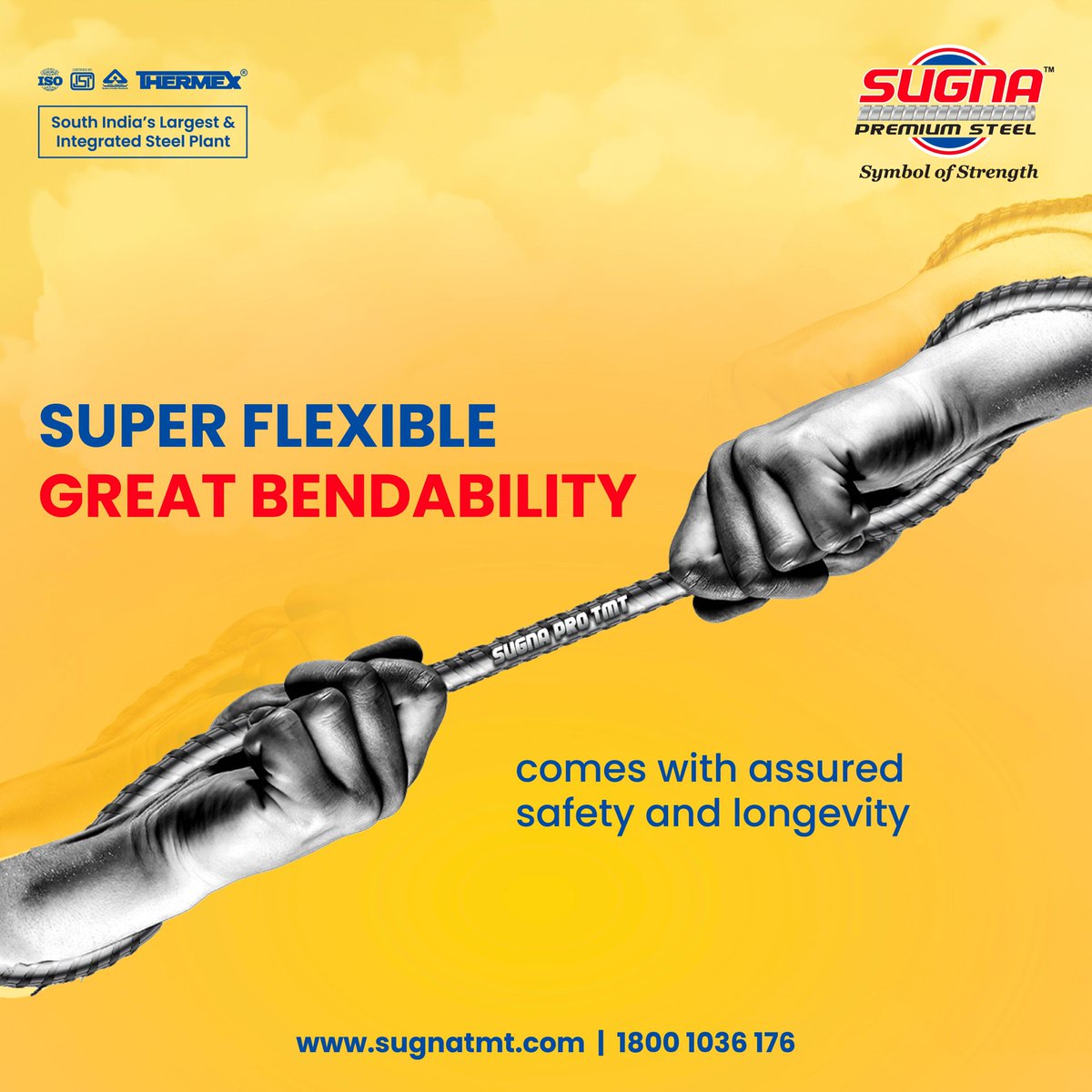 LtdSugna's tweet image. Unmatched flexibility, superior bendability, and assured safety—Sugna Pro TMT bars are built for longevity and strength. #SugnaProTMT #StrengthThatLasts #BuiltToBend
