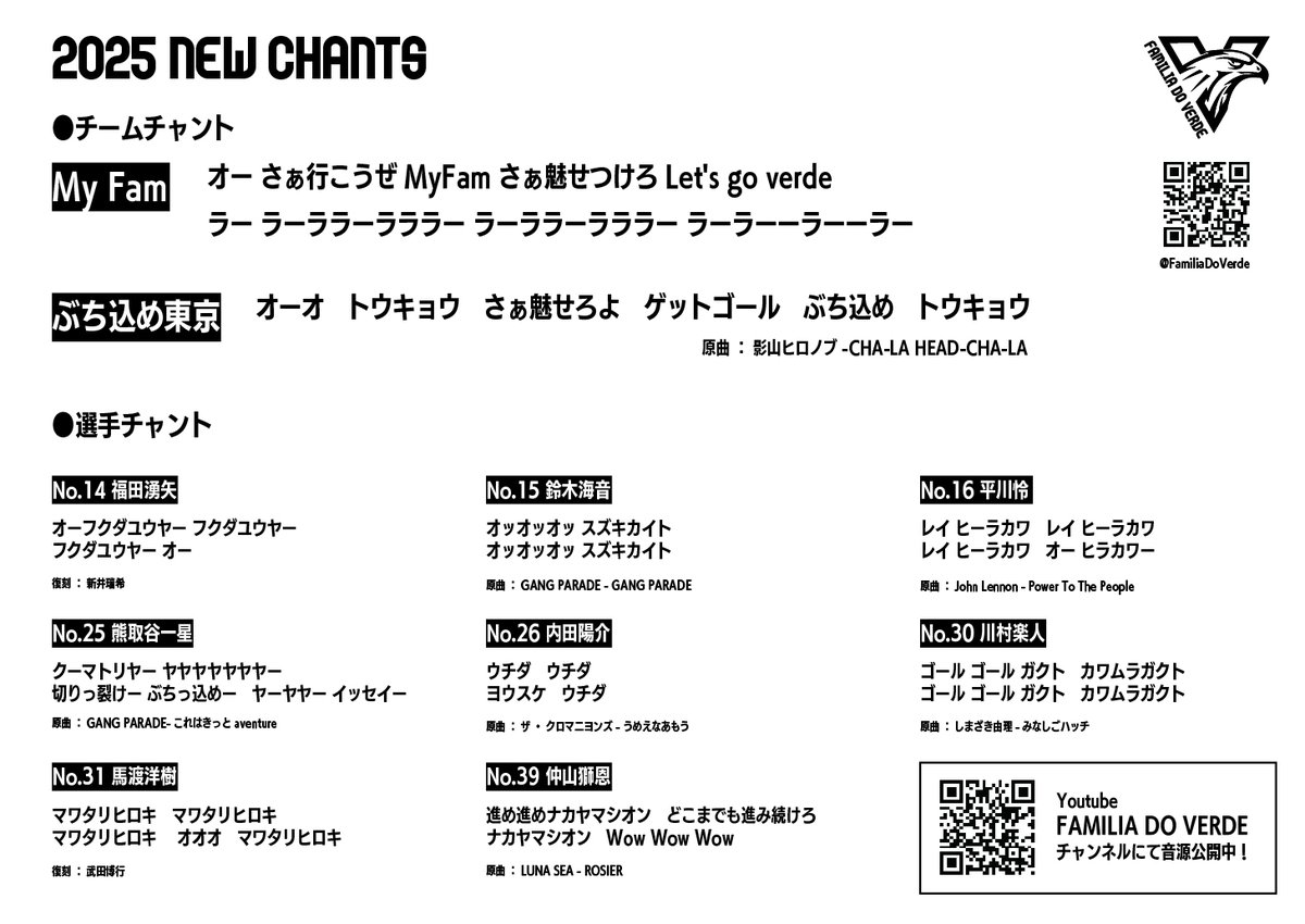 お知らせ】 開幕戦で配布する歌詞カードのデータを公開致します。枚数