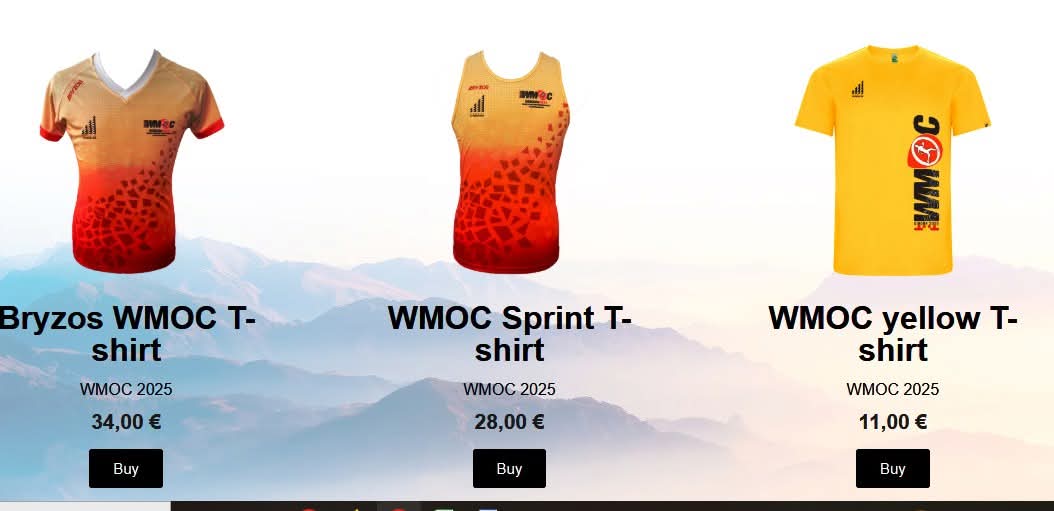 At the link wmoc2025.com/merchandising/ you can now order any WMOC 2025 merchandising product. If you buy it in advance, you can collect it on your arrival at the Competition Center together with the welcome pack and your bib number.