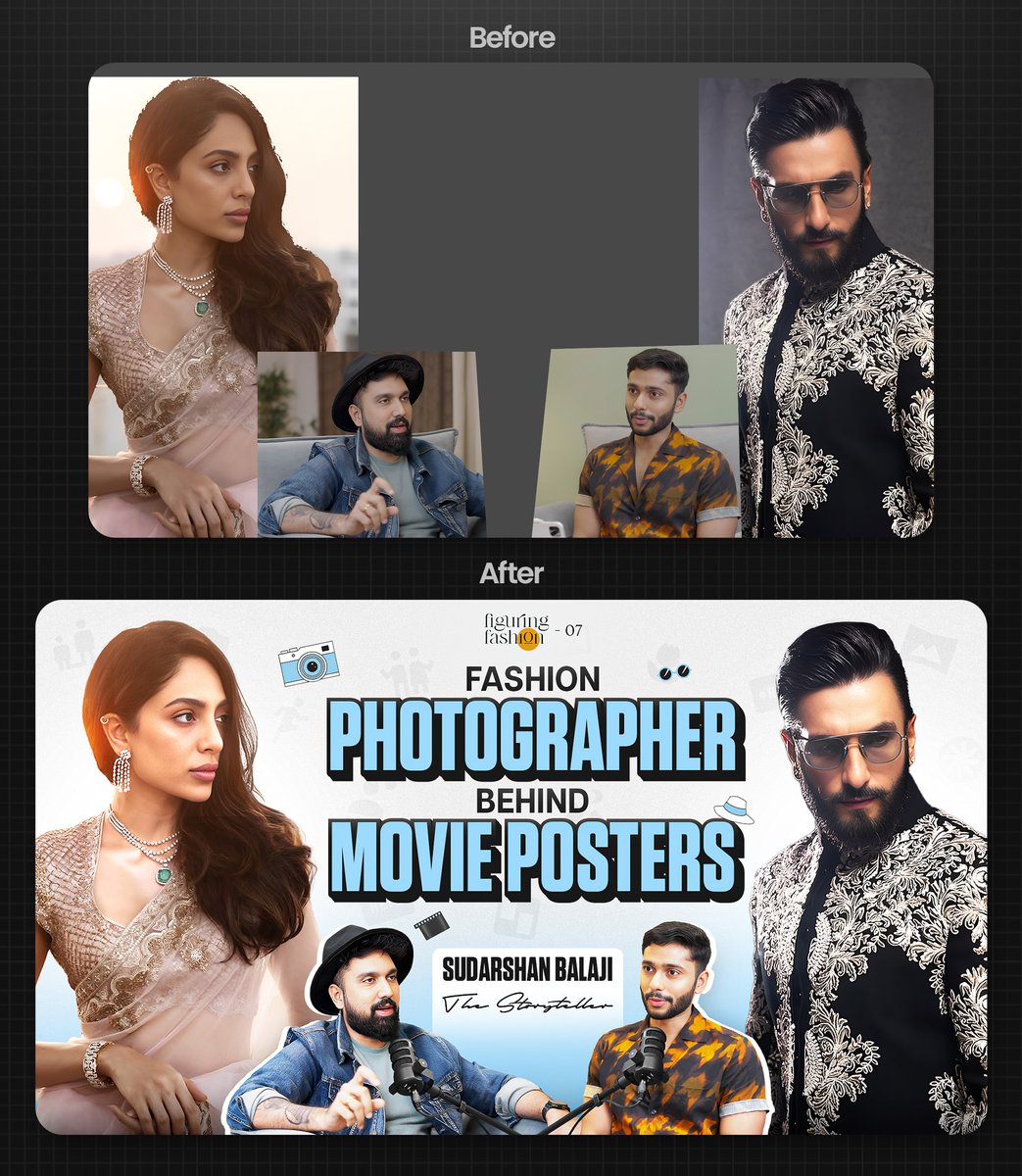 Before &amp; After Thumbnail Design🎨

This thumbnail design highlights the models and guests of the podcast. It also features eye-catching 3D text effects, making everything pop with a lighter theme.

Drop your feedback in the comments 👇

#GraphicDesign #thumbnail #youtube