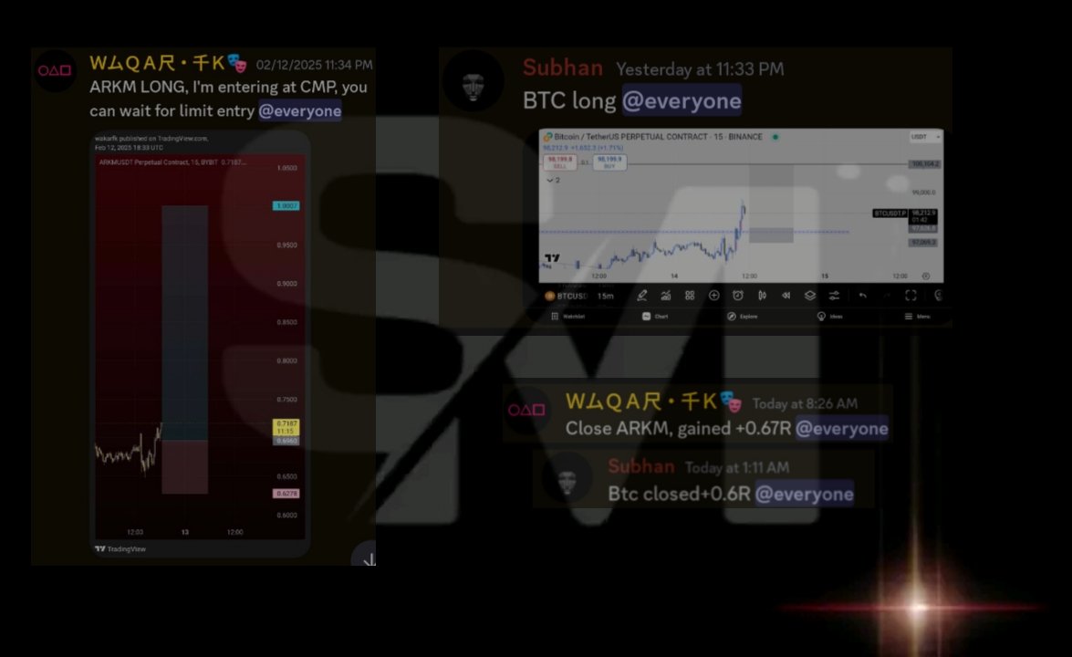 subhan_mujtaba's tweet photo. Its weekend? Na discord still printing.

#BTC 0.6R✅
#MNT 1R✅
#ARKAM 0.67R✅

2.2R on weekend 👽
https://t.co/eTvMai16Ly https://t.co/CoxK8qKMjs