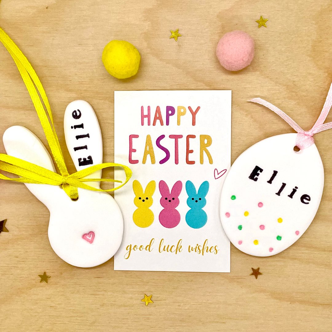 Hoppy #Saturday ! Cute clay personalised Easter bunny and Easter egg decorations 🐰🐣🪺🌸🌼💚🌷

etsy.com/shop/janebprin…

#UKGiftAM #UKGiftHour #Easter #eastergifts #giftsforkids #SpringGifts #etsygifts #etsyfinds #shopindie #shopsmall #handmadegiftideas