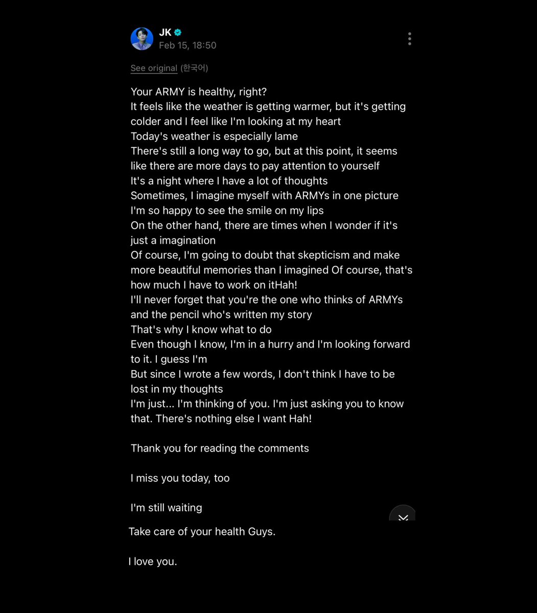 _dailyjkpraise_'s tweet image. “i miss you today too, i’m still waiting”

JUNGKOOK MY ETERNAL LOVE 😭