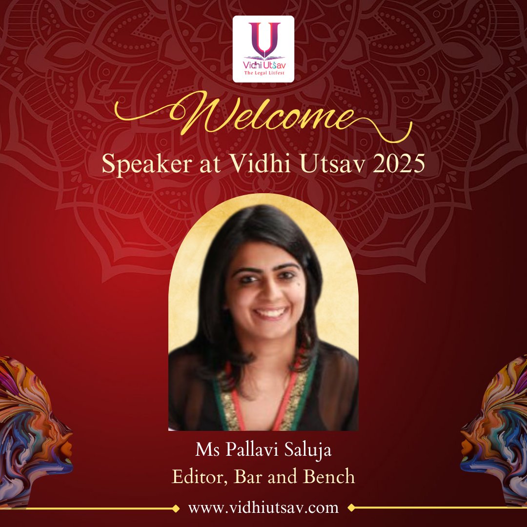 We take great pleasure in welcoming Ms Pallavi Saluja, Editor, Bar and Bench as a speaker at Vidhi Utsav 2025.

Register Now - vidhiutsav.com

#vidhiutsav #law #lawyers #registernow #law #advocates #vidhiutsav2025 #law #legal #lawyers #justice #judges.