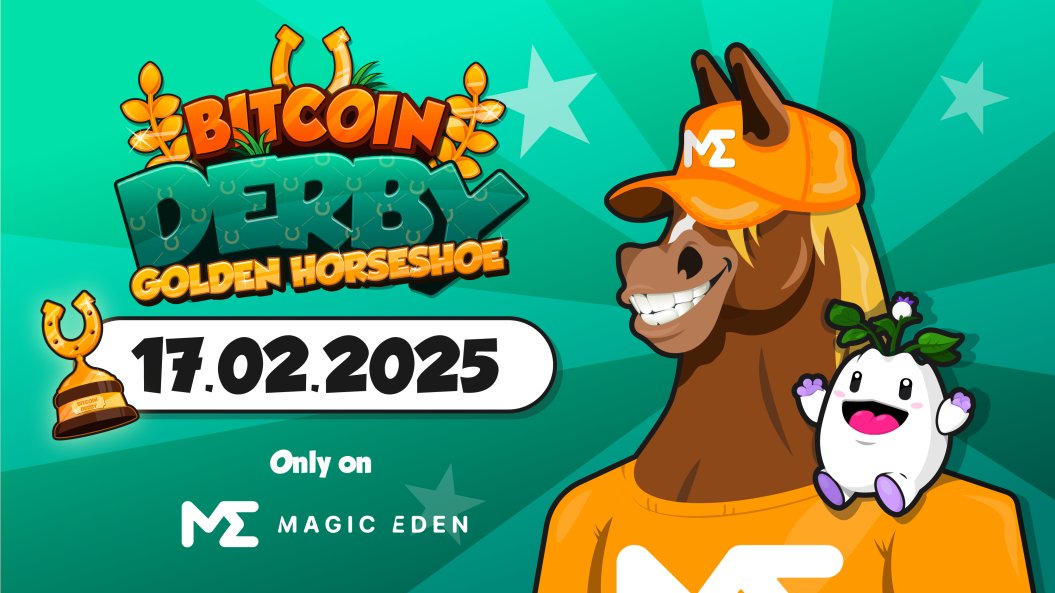 📢OFFICIAL ANNOUNCEMENT
Bitcoin Derby is proud to announce the launch of its first ever collection: 
The Golden Horseshoe✨

Mint Details:
✅Where: Only on Magic Eden! <a href="/MEonBTC/">Magic Eden on Bitcoin 🟧</a>
✅When: 17.02.25 @ 4pm UTC
✅Mint price: Free

magiceden.io/ordinals/launc…
🚨WL applications end tonight.